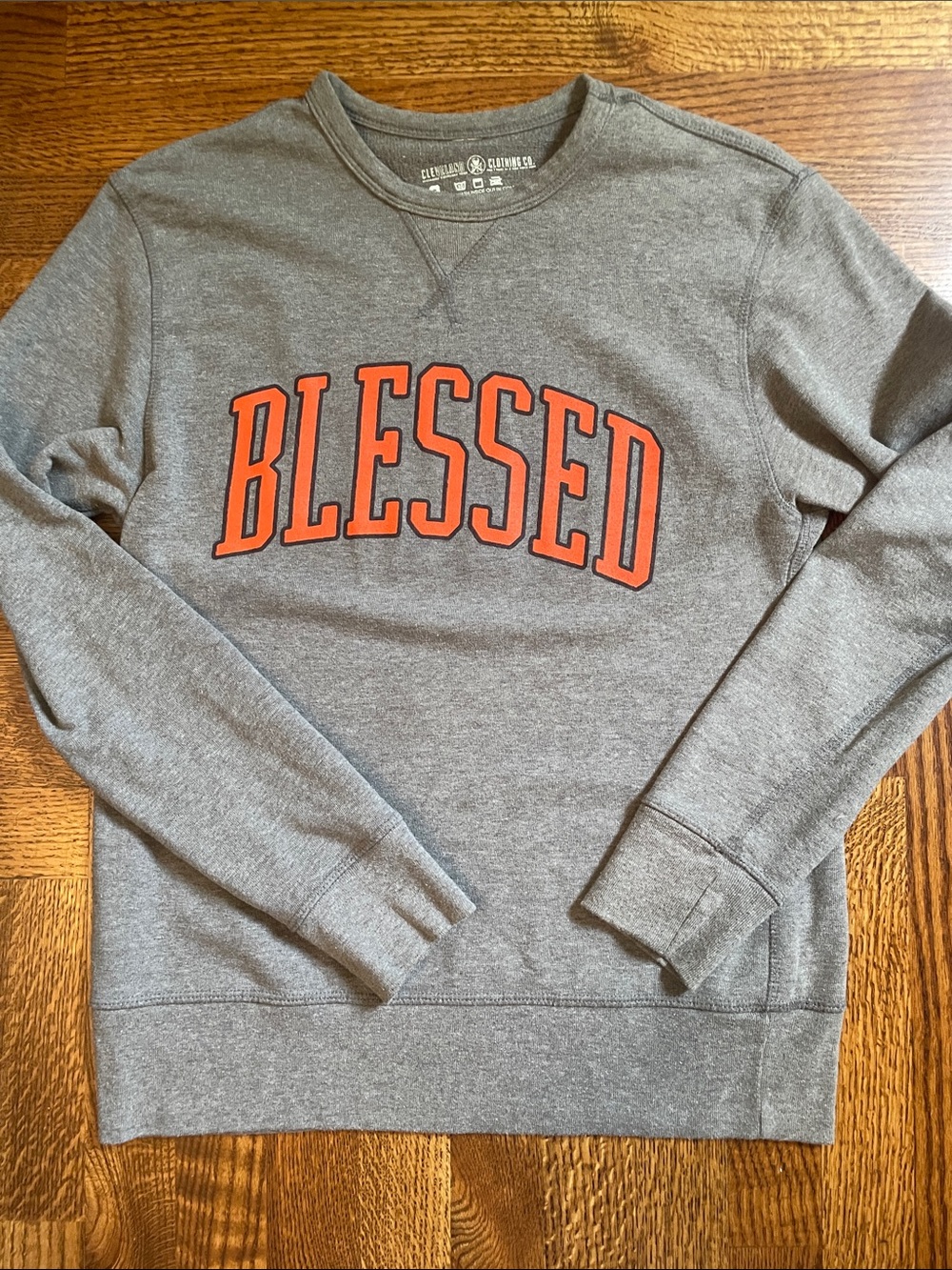 ComfortFit Gray 'Blessed' Crewneck Sweatshirt with Orange Applique